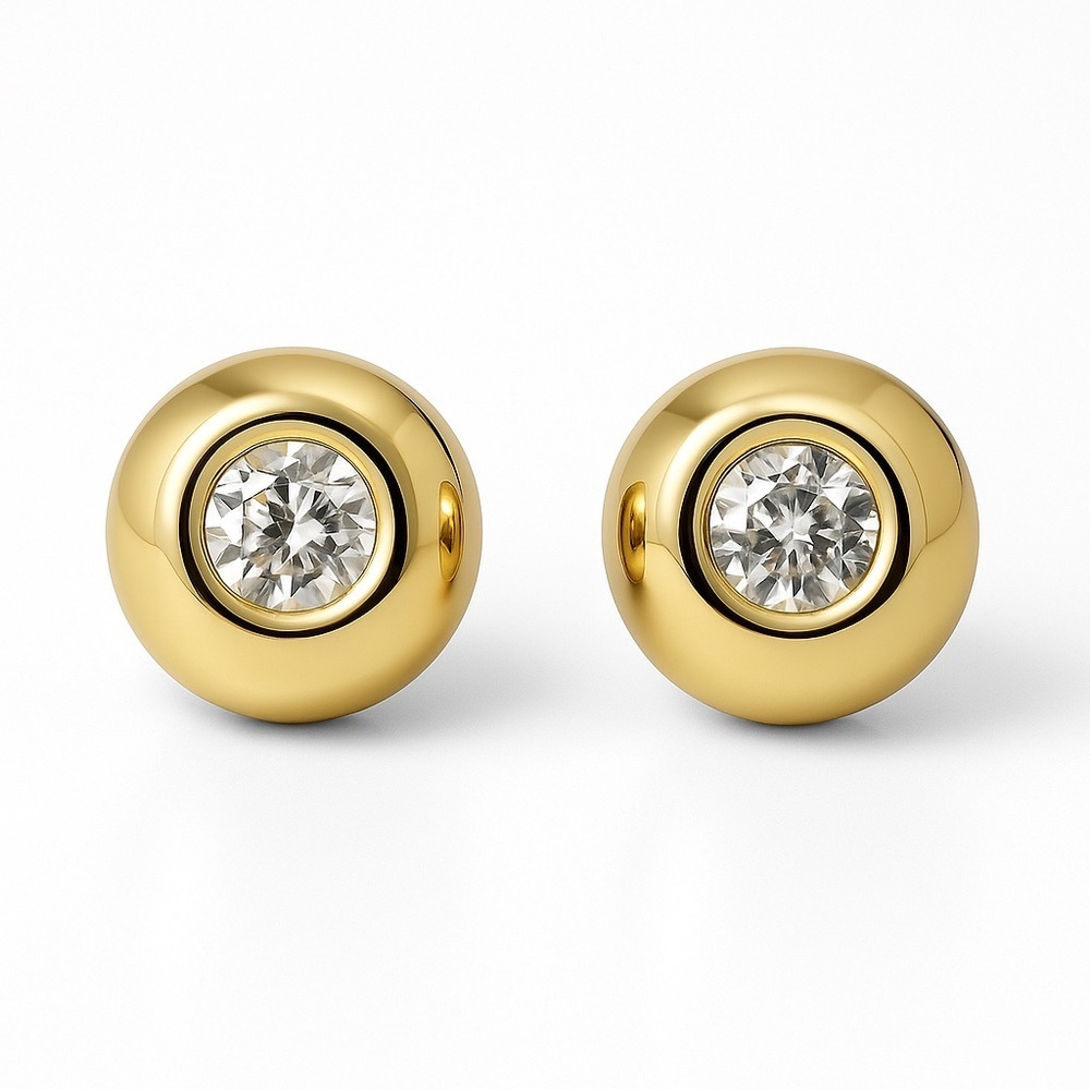 Italian Design Gold Stud Brass Earrings With Crystal